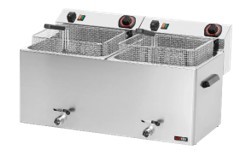 Fritteuse elektrisch doppelt 0,74 kW/l, 11+11 l Tisch mit Auslass 400 V | REDFOX - FE 1010 T